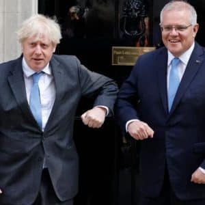 Boris Johnson and Scott Morrison bump elbows
